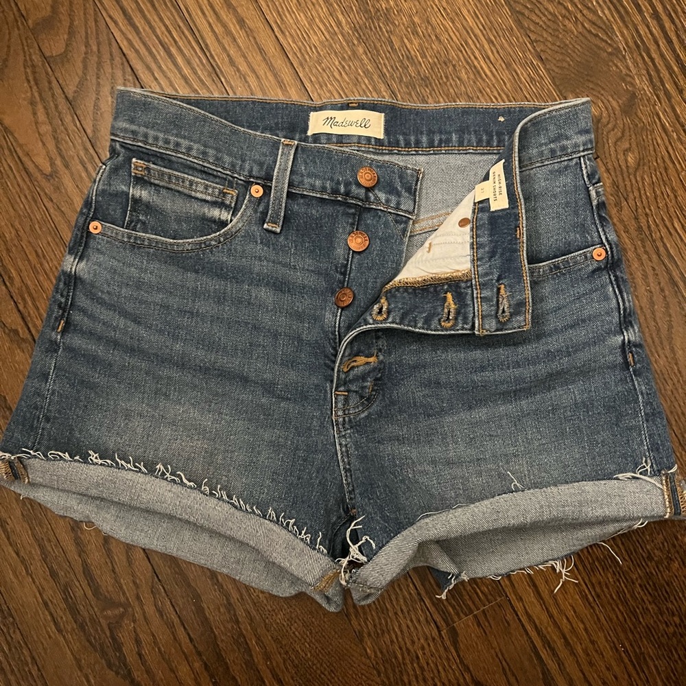 Medium wash high waisted Madewell shorts